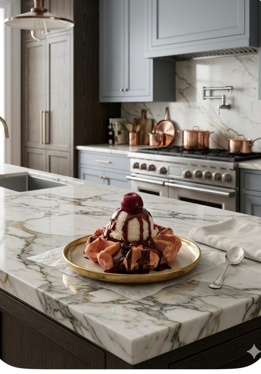 Vanilla and cherry topped waffle